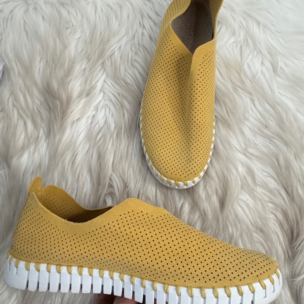 Ilse Jacobsen Tulip 139 Mustard Yellow Perforated Slip On Flats Shoes 36